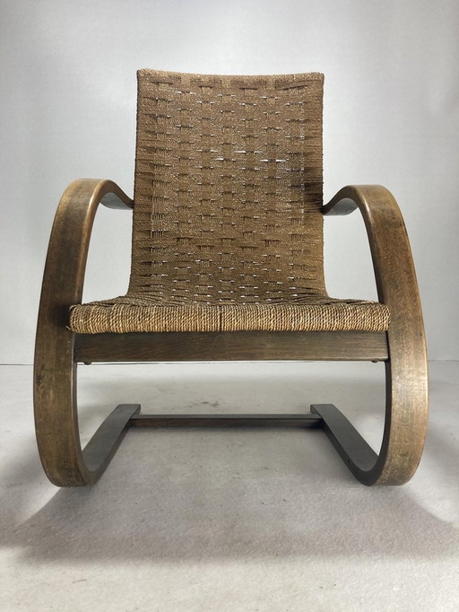 Cantilever Wicker Cord Chair, 1930S