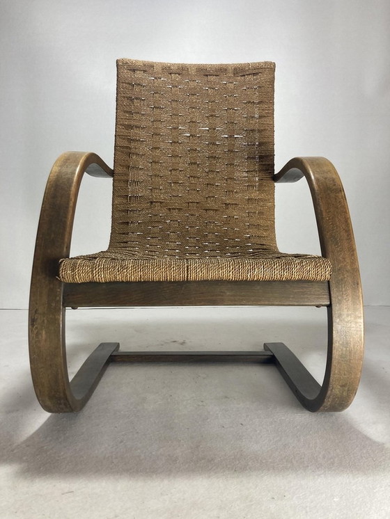 Image 1 of Cantilever Wicker Cord Chair, 1930S