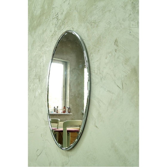 Image 1 of Specchio ovale vintage in metallo cromato, Italia 1970