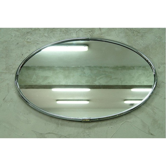 Image 1 of Specchio ovale vintage in metallo cromato, Italia 1970