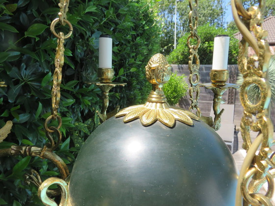 Image 1 of Lámpara de araña Empire "Aux Cygnes" de Lucien Gau, París, bronce dorado