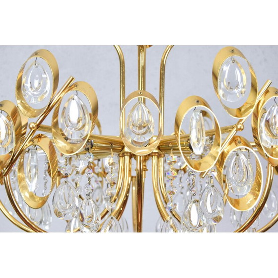 Image 1 of Lámpara de araña de mediados de siglo de latón dorado y cristal de Palwa, Alemania, década de 1960