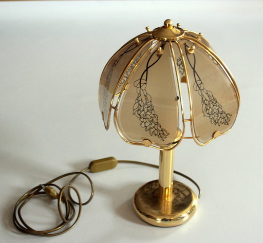 1980S Brass table lamp with smoked glass - Vintage