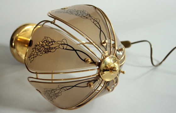 Image 1 of Lampada da tavolo in ottone con vetro fumé anni '80 - Vintage