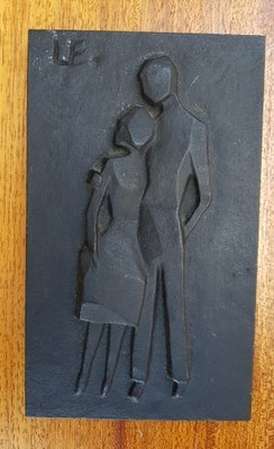 Image 1 of Mid-Century Metal Mural With A Couple In Love, 1960S