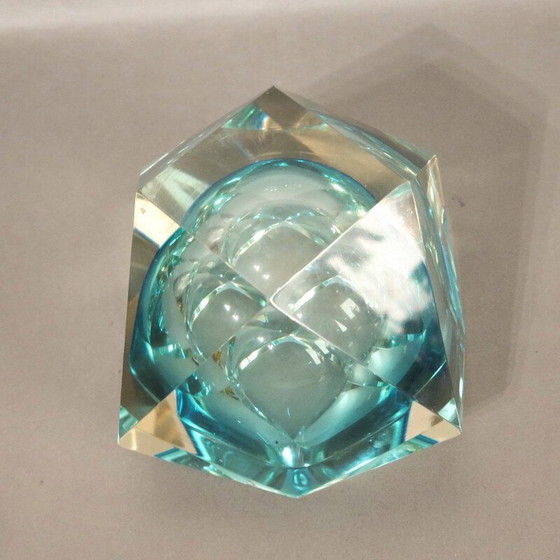 Image 1 of Vintage faceted Murano glass sommerso bowl by Flavio Poli, 1950