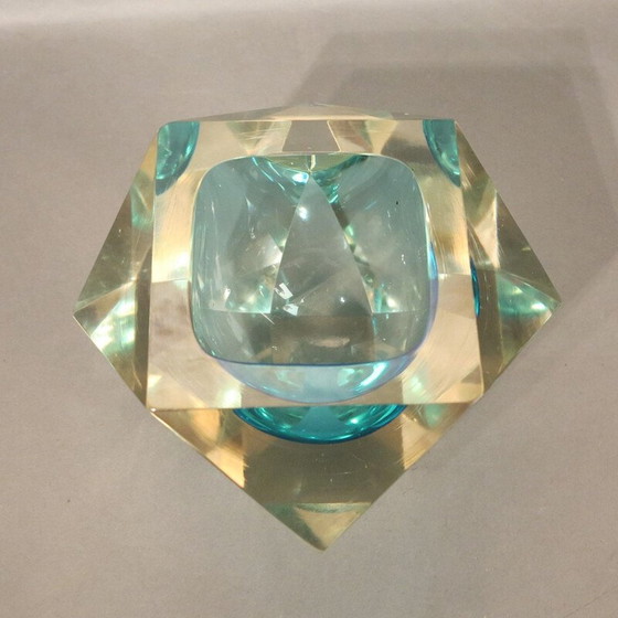 Image 1 of Vintage faceted Murano glass sommerso bowl by Flavio Poli, 1950