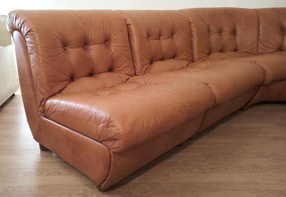 Image 1 of Vintage Italian Cognac Leather Modular Sofa, 1970, Set Of 5