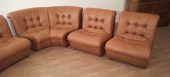 Image 1 of Vintage Italian Cognac Leather Modular Sofa, 1970, Set Of 5