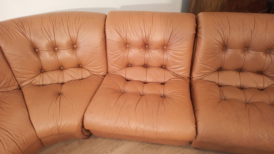 Image 1 of Vintage Italian Cognac Leather Modular Sofa, 1970, Set Of 5