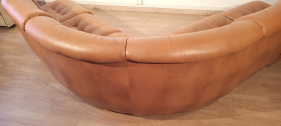 Image 1 of Vintage Italian Cognac Leather Modular Sofa, 1970, Set Of 5