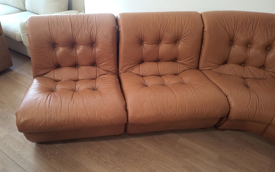 Image 1 of Vintage Italian Cognac Leather Modular Sofa, 1970, Set Of 5