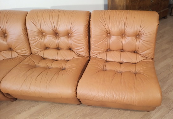 Image 1 of Vintage Italian Cognac Leather Modular Sofa, 1970, Set Of 5