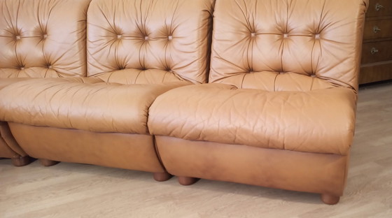 Image 1 of Vintage Italian Cognac Leather Modular Sofa, 1970, Set Of 5