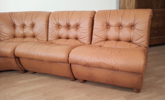 Image 1 of Vintage Italian Cognac Leather Modular Sofa, 1970, Set Of 5