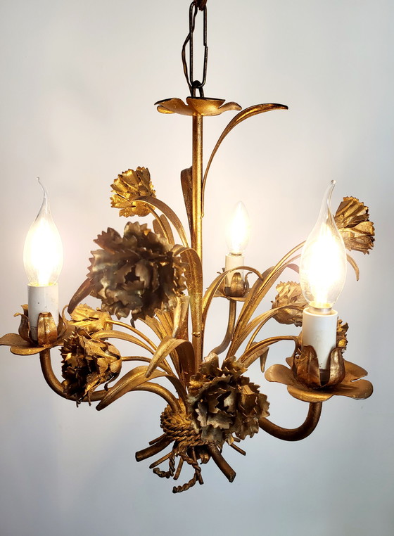 Image 1 of Hollywood Regency Roses chandelier, gold-plated, three arms, Italy