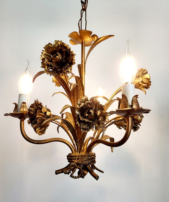 Image 1 of Hollywood Regency Roses chandelier, gold-plated, three arms, Italy