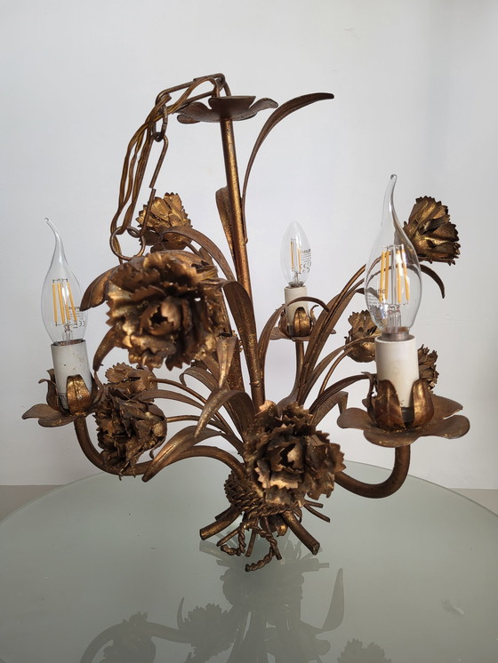 Image 1 of Hollywood Regency Roses chandelier, gold-plated, three arms, Italy