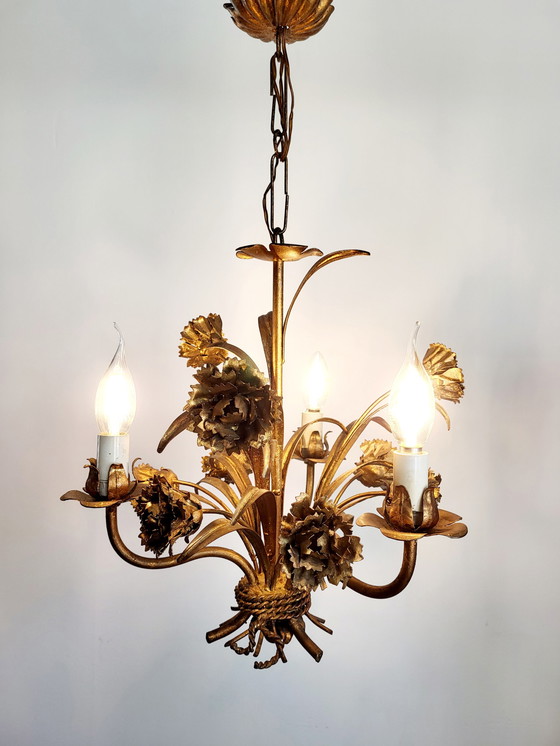 Image 1 of Hollywood Regency Roses chandelier, gold-plated, three arms, Italy