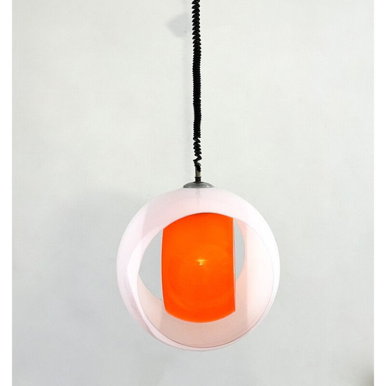 Image 1 of Vintage "Eclisse" pendant lamp in white and orange Murano glass by Carlo Nason for Mazzega, Italy 1960