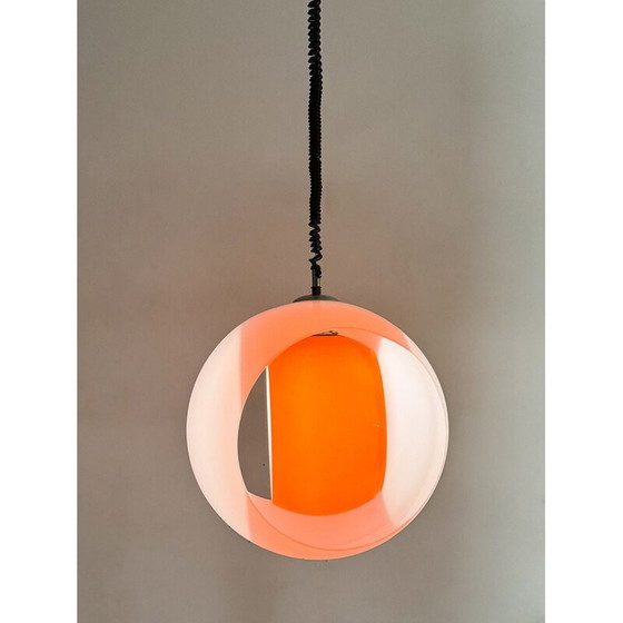 Image 1 of Vintage "Eclisse" pendant lamp in white and orange Murano glass by Carlo Nason for Mazzega, Italy 1960