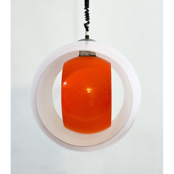 Image 1 of Vintage "Eclisse" pendant lamp in white and orange Murano glass by Carlo Nason for Mazzega, Italy 1960