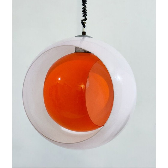 Image 1 of Vintage "Eclisse" pendant lamp in white and orange Murano glass by Carlo Nason for Mazzega, Italy 1960