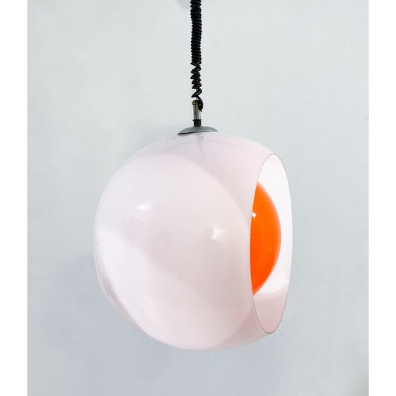 Image 1 of Vintage "Eclisse" pendant lamp in white and orange Murano glass by Carlo Nason for Mazzega, Italy 1960