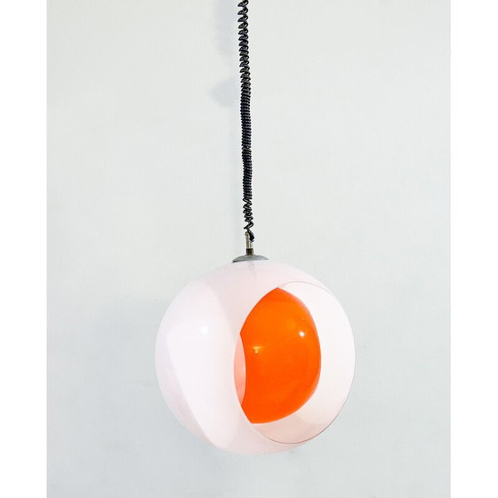Image 1 of Vintage "Eclisse" pendant lamp in white and orange Murano glass by Carlo Nason for Mazzega, Italy 1960