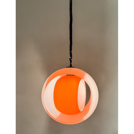 Image 1 of Vintage "Eclisse" pendant lamp in white and orange Murano glass by Carlo Nason for Mazzega, Italy 1960