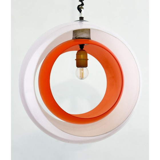 Image 1 of Vintage "Eclisse" pendant lamp in white and orange Murano glass by Carlo Nason for Mazzega, Italy 1960