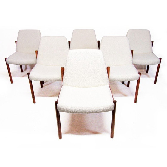 Image 1 of Set of 6 vintage dining chairs in Rio rosewood and Boucle fabric by Sven Ivar Dysthe for Dokka, 1960