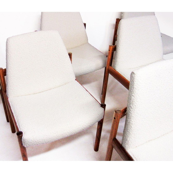 Image 1 of Set of 6 vintage dining chairs in Rio rosewood and Boucle fabric by Sven Ivar Dysthe for Dokka, 1960