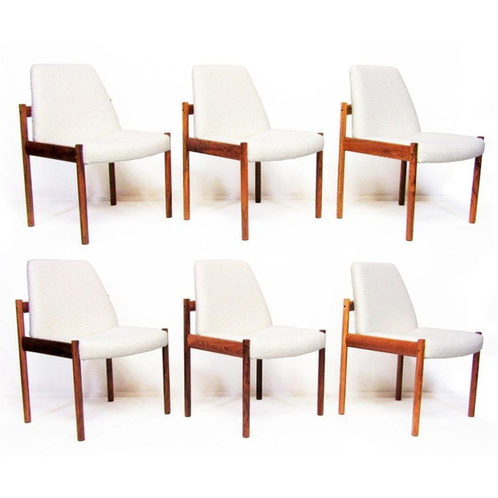 Image 1 of Set of 6 vintage dining chairs in Rio rosewood and Boucle fabric by Sven Ivar Dysthe for Dokka, 1960