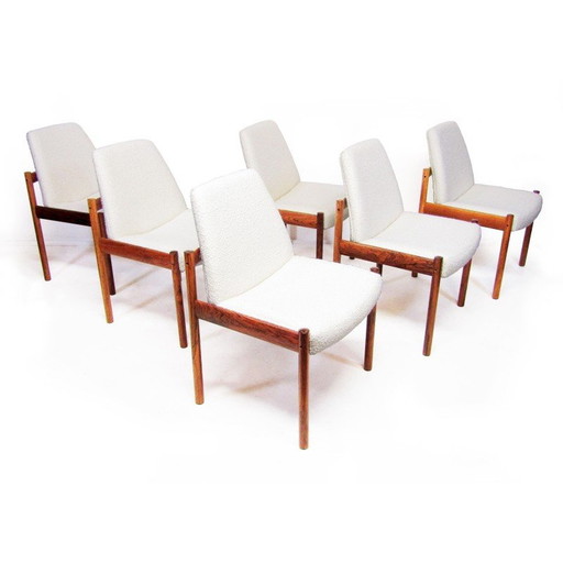 Set of 6 vintage dining chairs in Rio rosewood and Boucle fabric by Sven Ivar Dysthe for Dokka, 1960