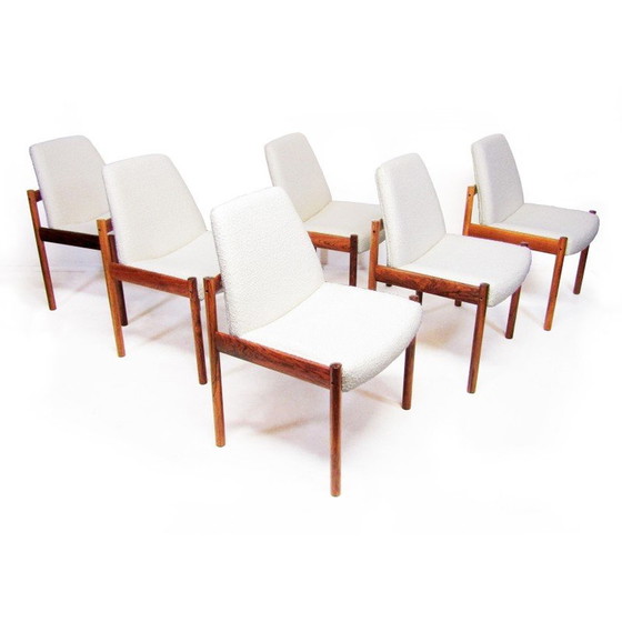 Image 1 of Set of 6 vintage dining chairs in Rio rosewood and Boucle fabric by Sven Ivar Dysthe for Dokka, 1960