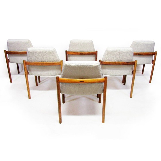 Image 1 of Set of 6 vintage dining chairs in Rio rosewood and Boucle fabric by Sven Ivar Dysthe for Dokka, 1960