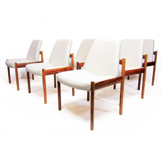 Image 1 of Set of 6 vintage dining chairs in Rio rosewood and Boucle fabric by Sven Ivar Dysthe for Dokka, 1960
