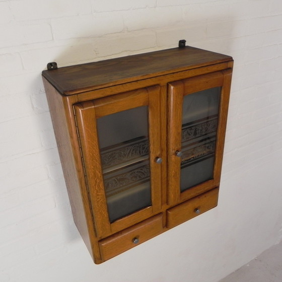 Image 1 of Wall Cabinet With 2 Doors With Figure Glass And 2 Drawers, 1950s