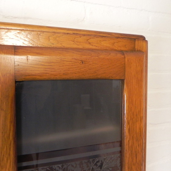 Image 1 of Wall Cabinet With 2 Doors With Figure Glass And 2 Drawers, 1950s