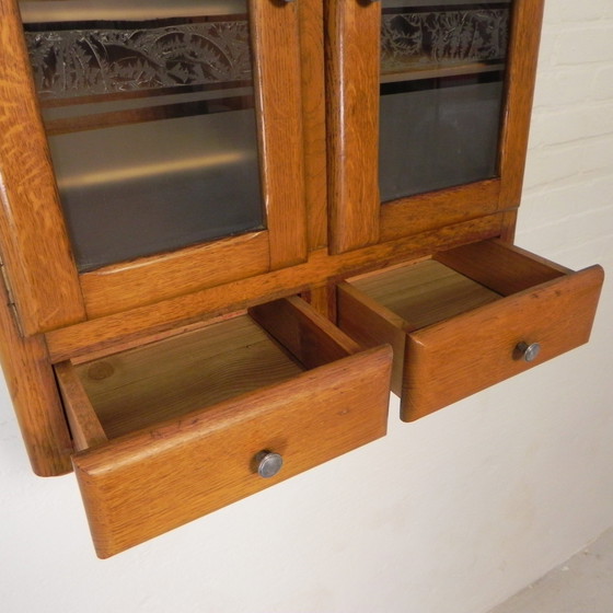 Image 1 of Wall Cabinet With 2 Doors With Figure Glass And 2 Drawers, 1950s