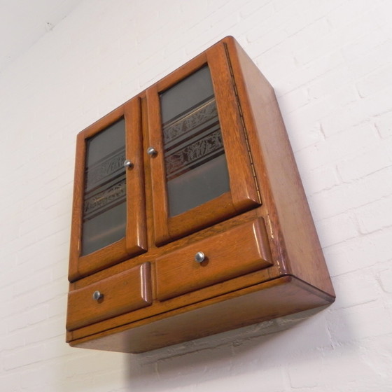 Image 1 of Wall Cabinet With 2 Doors With Figure Glass And 2 Drawers, 1950s