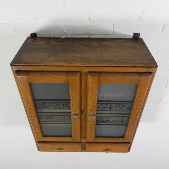 Image 1 of Wall Cabinet With 2 Doors With Figure Glass And 2 Drawers, 1950s