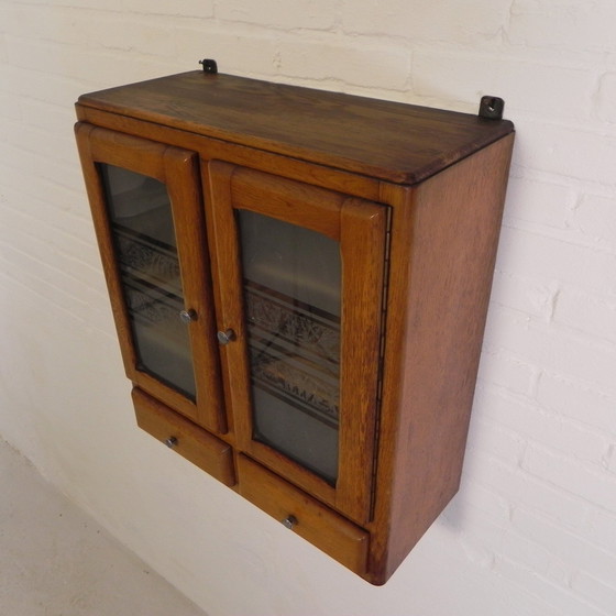 Image 1 of Wall Cabinet With 2 Doors With Figure Glass And 2 Drawers, 1950s