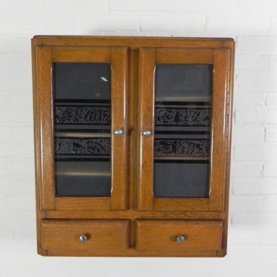 Image 1 of Wall Cabinet With 2 Doors With Figure Glass And 2 Drawers, 1950s