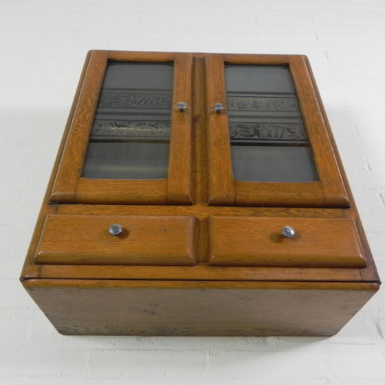 Image 1 of Wall Cabinet With 2 Doors With Figure Glass And 2 Drawers, 1950s