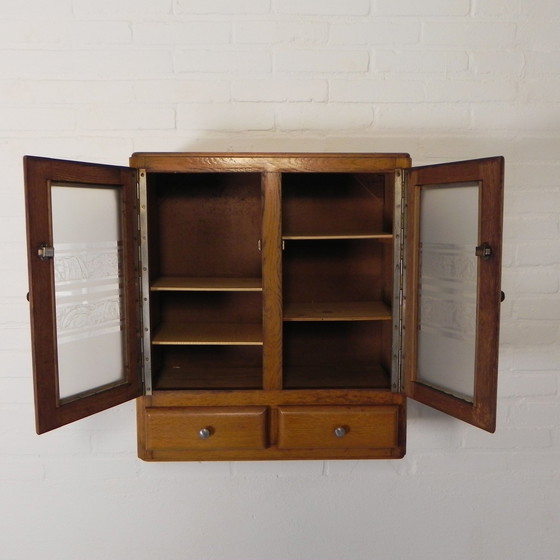 Image 1 of Wall Cabinet With 2 Doors With Figure Glass And 2 Drawers, 1950s