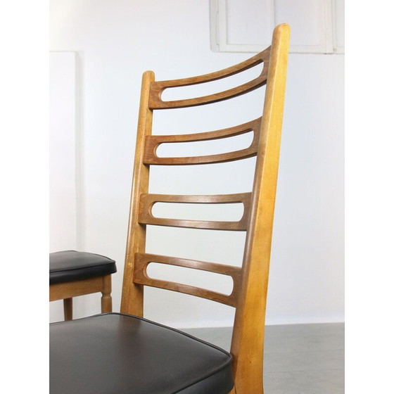 Image 1 of Pair of vintage vintage wooden & brass Scandinavian dining chairs