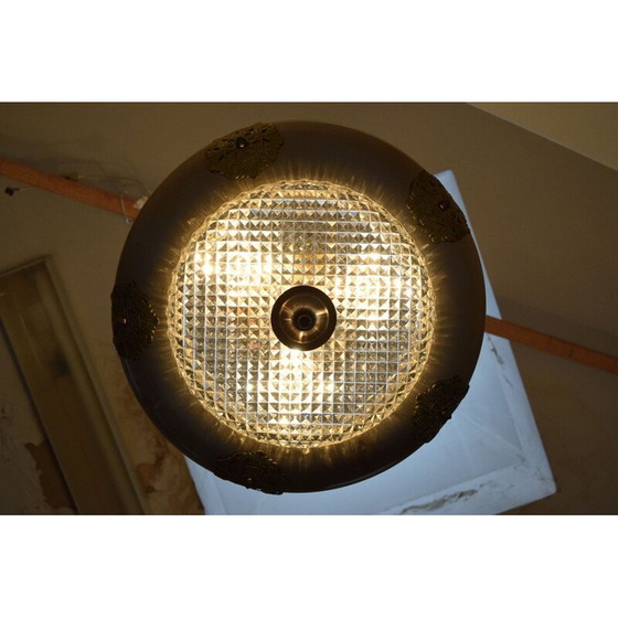 Image 1 of Lampadario vintage in vetro e ottone, Cecoslovacchia 1970