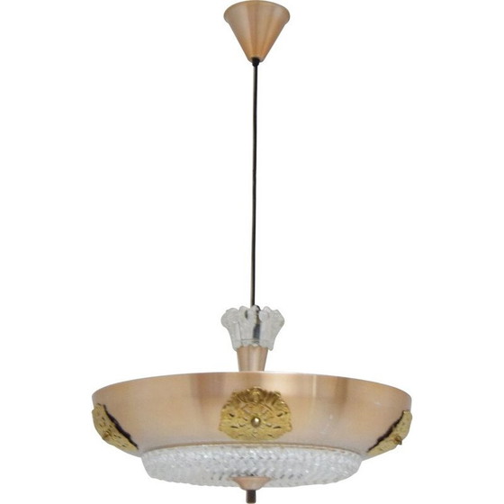 Image 1 of Lampadario vintage in vetro e ottone, Cecoslovacchia 1970
